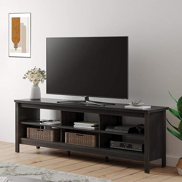 WAMPAT Farmhouse Wood TV Stand for 75 inch Flat Screen, Media Console Storage Cabinet, Entertainment Center for Living Room (Black, 70 inch)