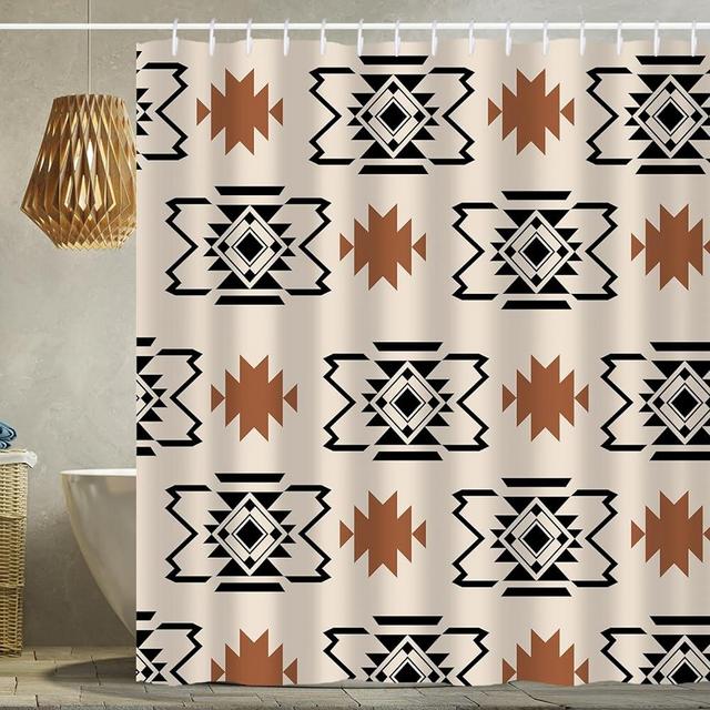 She Love Western Aztec Shower Curtain Boho Abstract Pattern Geometric Vintage Shower Curtain with Hooks 72x72 Inch Waterproof Polyester Bathroom Curtain (Geometric Aztec)