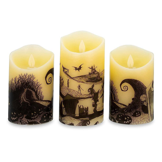 Disney The Nightmare Before Christmas Set of 3 LED Flickering Flameless Candles With Automatic Timers | Officially Licensed Collectible