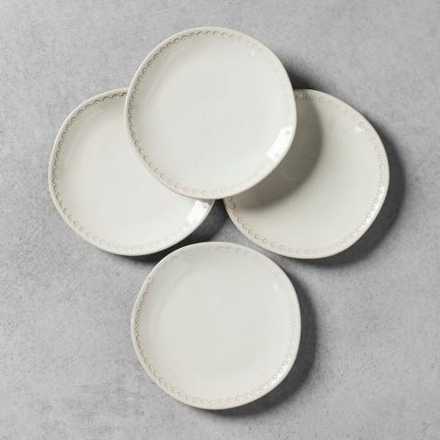 Set of 4 - Appetizer Plate with Engraved Floral Border White - Hearth & Hand™ with Magnolia