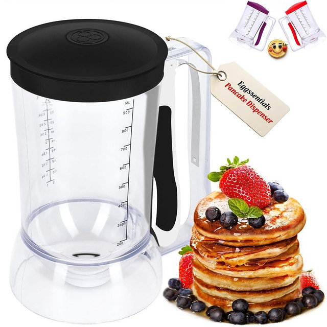 Eggssentials – Pancake Batter Dispenser, Batter dispenser with Squeeze Handle Mess-Free, Cupcakes, Waffles & More – Durable, Easy-Pour Pancake Dispenser Bottle for Smooth Baking