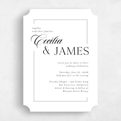 White Ticket Wedding Invitation - Carulas Portrait