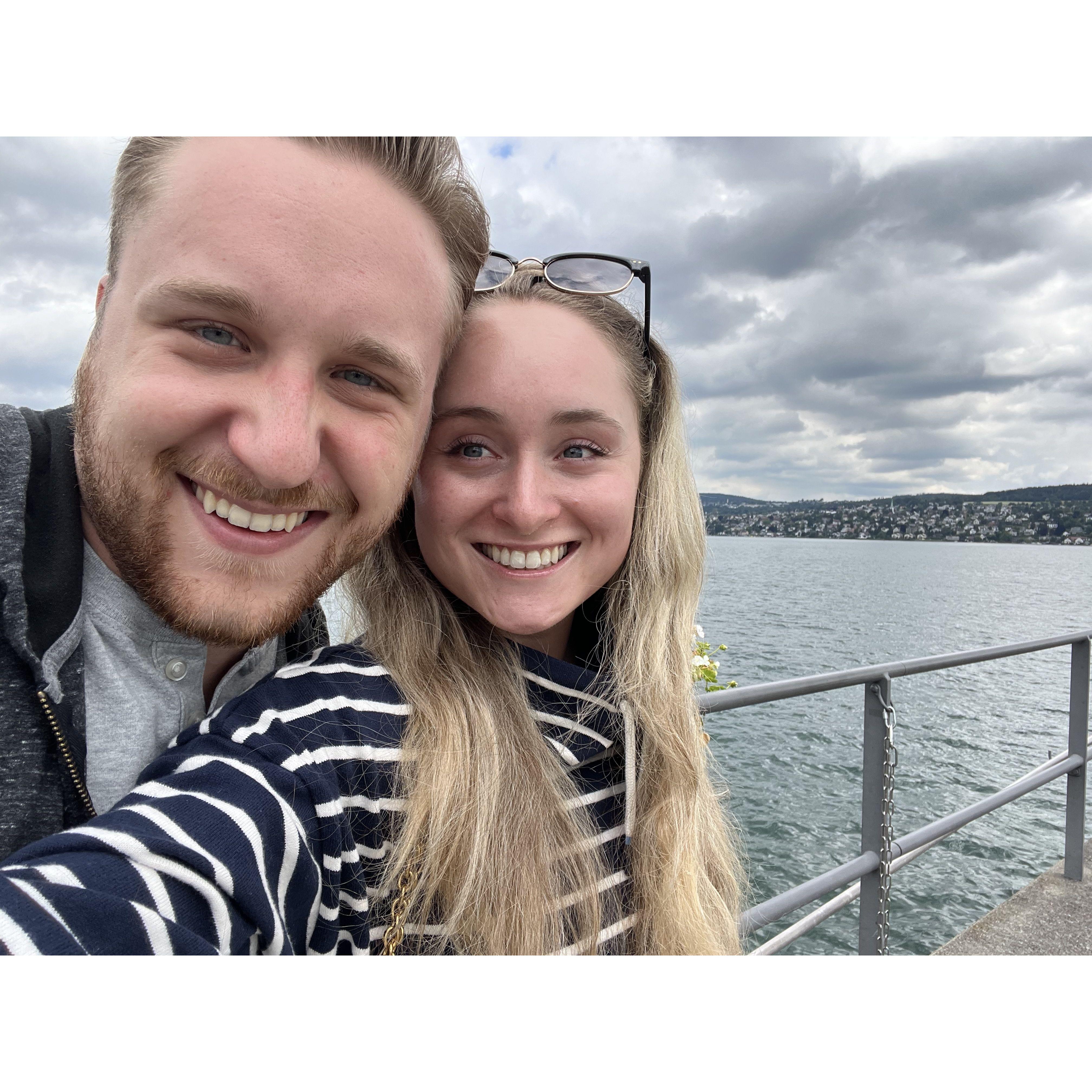 Our first international trip together! Here we are in Zurich, Switzerland about to board a boat tour.
