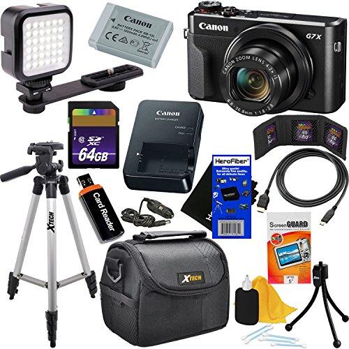 Canon PowerShot G7 X Mark II Digital Camera w/ 1” Sensor, Tilt LCD Screen, Wi-Fi & NFC Enabled (Black) International Version + LED Light + 12pc 64GB Deluxe Accessory Kit w/HeroFiber Cleaning Cloth