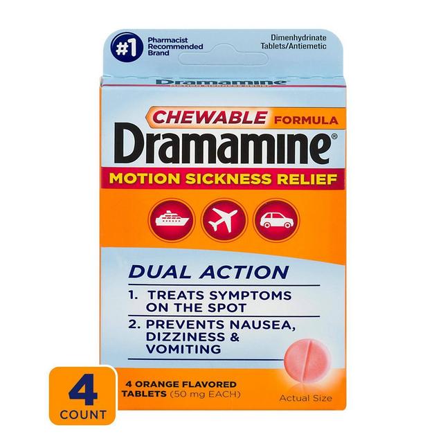 Dramamine Motion Sickness Relief Tablets - Orange Flavored - 4ct