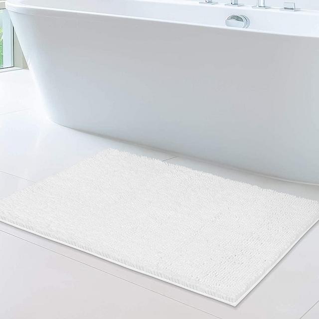 MAYSHINE Non-Slip Bathroom Rug (24x39 Inches) Shag Shower Mat Machine-Washable Bath Mats with Water Absorbent Soft Microfibers of - White