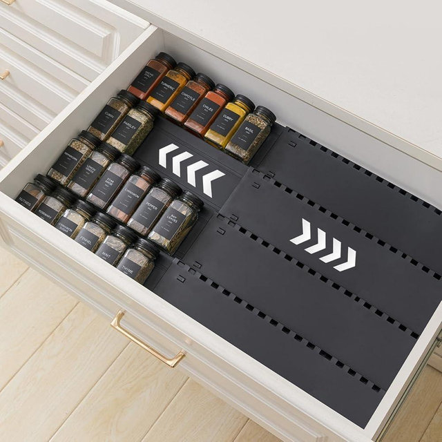 Homhut Spice Drawer Organizer, 4 Tier- 4 Pack Drawer Seasoning Organizer Expandable from 13" to 24.4", Spice Rack for Kitchen Drawers, Spice Organization Insert Tray for Drawer (Jars not included)