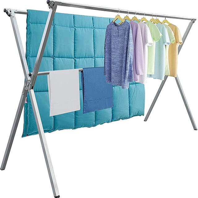 AUGMIRR Clothes Drying Racks Outdoor, 62 Inches Updated Version,Stainless Steel Laundry Drying Rack for Indoor Outdoor and The Balcony,Length Adjustable Saves Space,with Windproof Hooks(Silver62inch)