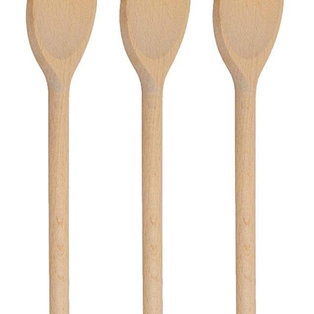 12-Inch Long Handle Wooden Cooking Mixing Oval Spoons, Beechwood (Set of 3)