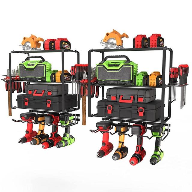 ZEAKOC Power Tool Organizer, 4 Layers Heavy Duty Drill Holder Wall Mount,Steel Tool Hangers Utility Storage Shelves for Handheld & Power Tools,Separate Tool Rack
