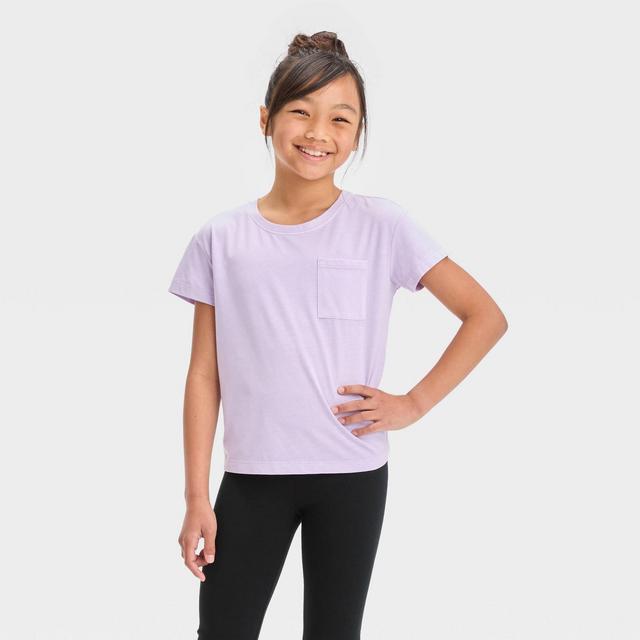 Girls' Short Sleeve Relaxed Fit Pocket T-Shirt - Cat & Jack™ Light Purple M