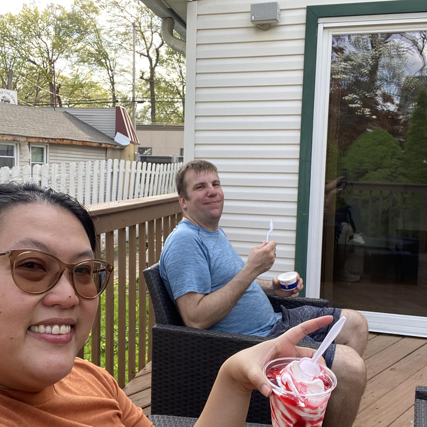 We've been moving the whole day to our new place here then we heard the Ice cream truck and we Run after it to get ice cream!