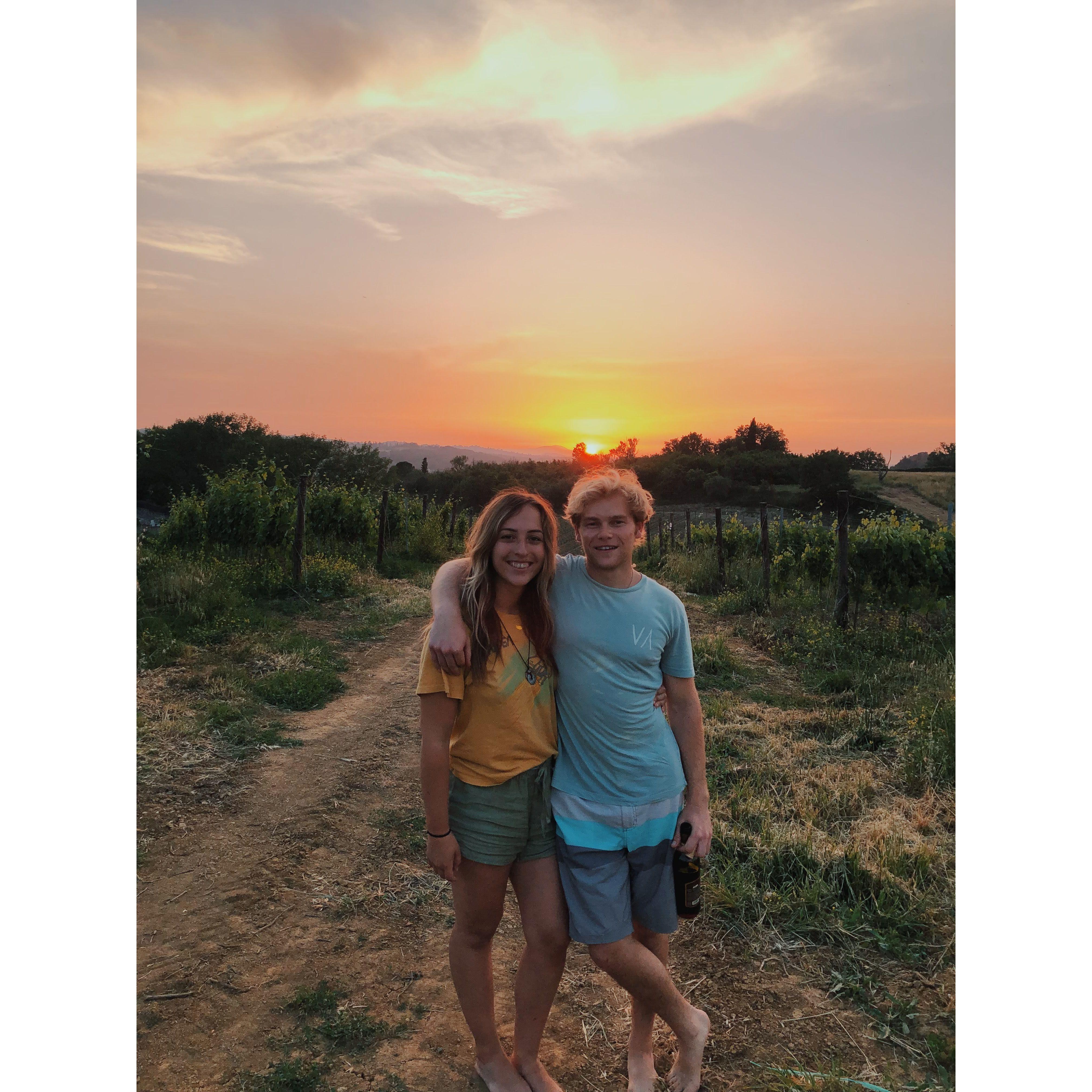 June 2019 - Sunset at Bassetto, our favorite hostel on a vineyard in Tuscany!