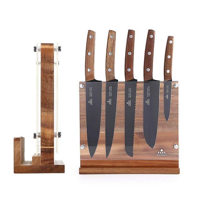 ENOKING Magnetic Knife Block, Natural Wooden Knife Block with Double Side Magnetic and Transperant Acrylic Protection Shield, Large Capacity and Safer（Without Knives）