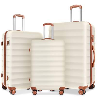 Sugift - 3 Piece Hardshell Luggage Sets Checked Spinner Luggage Set with TSA Lock, YKK Zippers and PC+ABS Construction - Beige