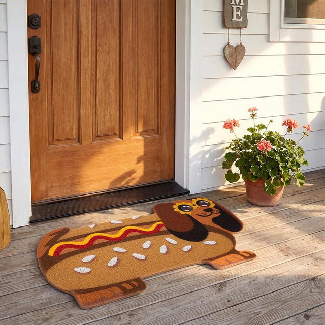 Tinideya Summer Dachshund Door Mat 17 x 28 Inch Funny Hot Dog Dog Welcome Mat for Front Porch, Entrance, Patio, Outdoor Indoor Decor