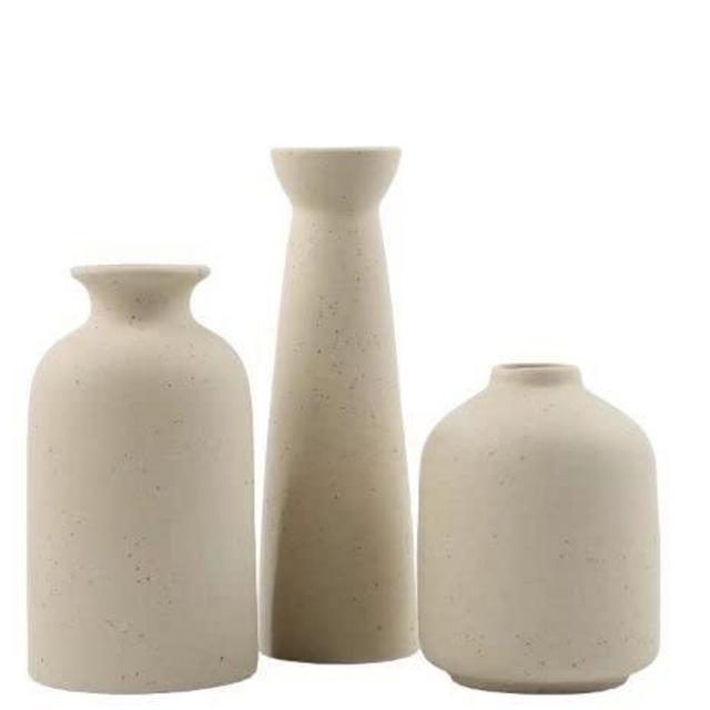 Small Ceramic Vase,Beige Vases for Decor,Set 3 Modern Boho Vases for Flower Pampas,Fit for Living Room Desk Shelf Décor