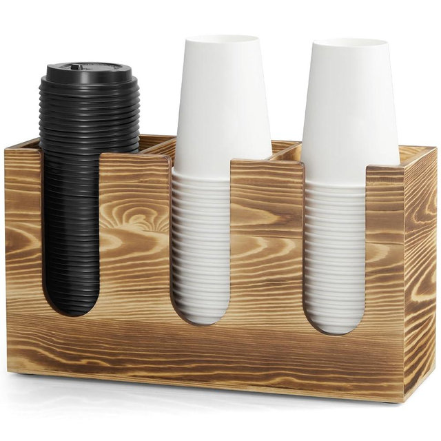GCWSTJK Wood Coffee Cup and Lid Holder Organizer, Disposable Cup Dispenser for Countertop, Coffee Bar Accessories and Organzier, Wooden Cups Dispensr for Kitchen Breakroom Countertops