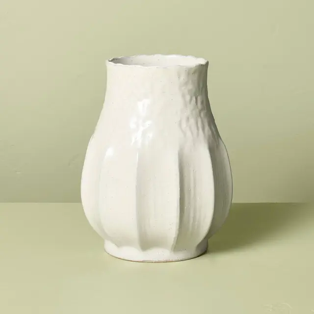 12" Pleated Ceramic Vase Sour Cream - Hearth & Hand™ with Magnolia