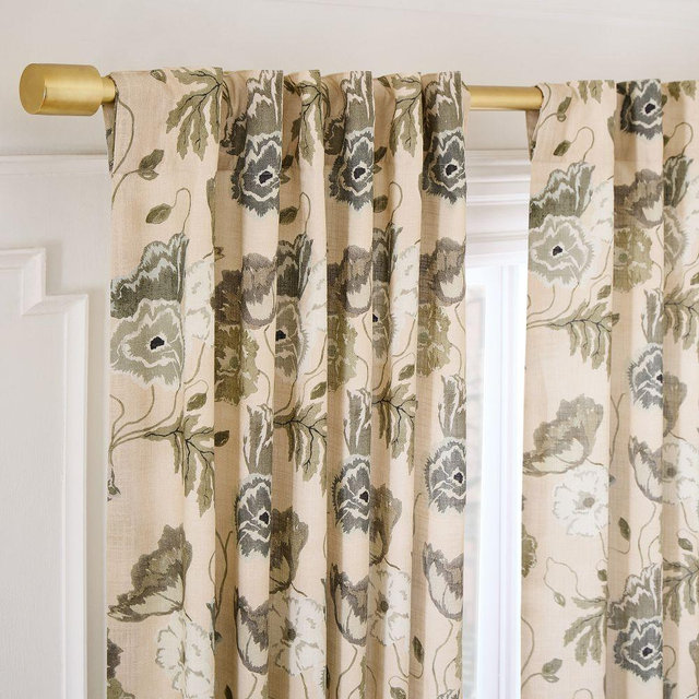 Poppy Blooms Curtain, 48x84, Vetiver Green