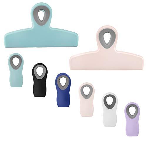 Cook with Color Set of Eight Bag Clips, 2 Large Heavy Duty Chip Clip and 6 Refrigerator Magnet Clips for Food Storage with Air Tight Seal Grip for Snack Bags and Food Bags (Multicolored)