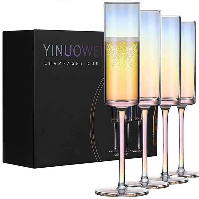 Champagne Flutes - Luster Iridescent Champagne Glasses, Lead-free Premium Crystal Gifts for Weddings, Anniversaries, Christmas - Set of 4, Colorful