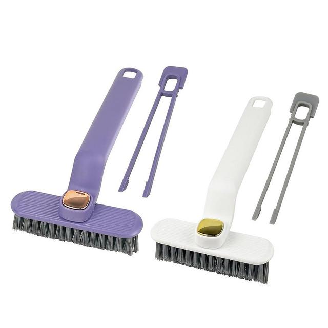 HOMJOY 2 PCS Multi-Function Rotating Crevice Cleaning Brush，No Dead Corners Hard Bristle Brush for Cleaning Bathroom, Bathtub, Kitchen (White+ Purple)