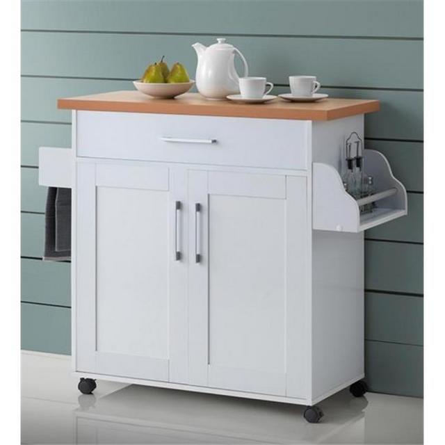 Hodedah HIK78 WHITE Kitchen Island With Spice Rack & Towel Rack - White