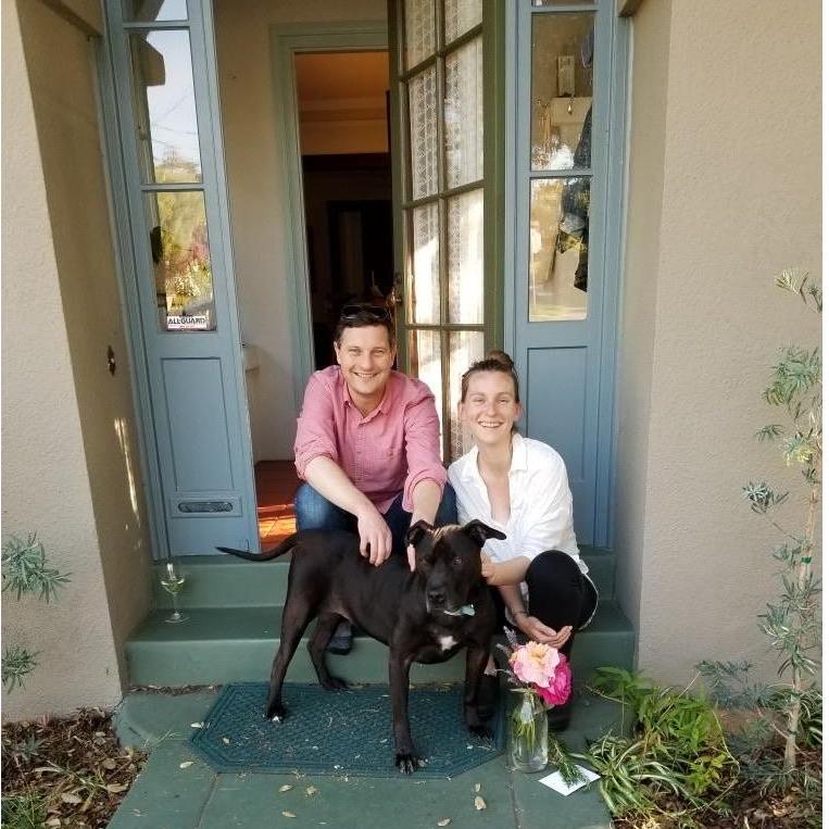 At home in Berkeley with our dog Dude!