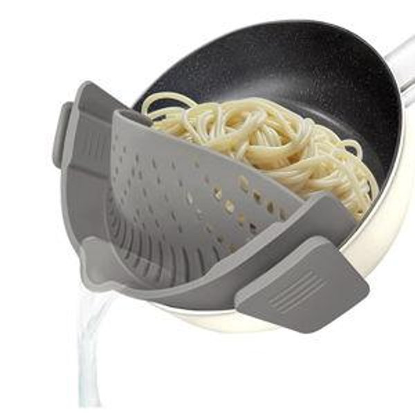 YEVIOR Clip on Strainer for All Pots Pan,Silicone Pasta Strainer Kitchen Gadgets,Collapsible Colander for Noodle,Vegetables,Fruit,Spaghetti (Grey)