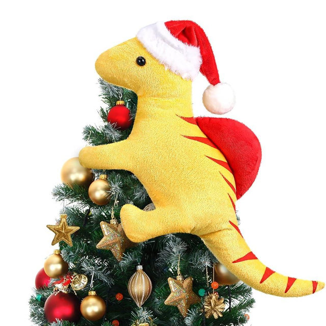 Capoda Christmas Dinosaur Tree Topper 12.6 Inch Dinosaur Ornament for Xmas Tree Decor Dino Party Favor Funny Xmas Supplies Curtain Tie