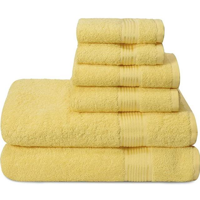Elvana Home Ultra Soft 6 Pack Cotton Towel Set, Contains 2 Bath Towels 28x55 inch, 2 Hand Towels 16x24 inch & 2 Wash Coths 12x12 inch, Ideal for Everyday use, Compact & Lightweight - Yellow