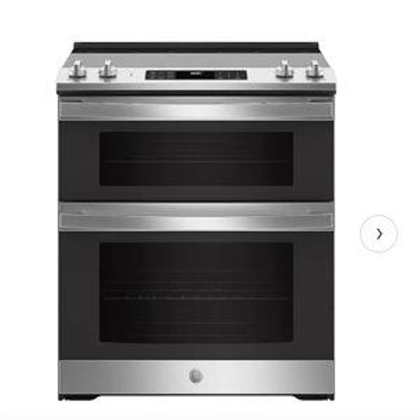 GE - 6.6 Cu. Ft. Slide-In Double Oven Electric True Convection Range with Self-Steam Cleaning and No-Preheat Air Fry - Stainless Steel