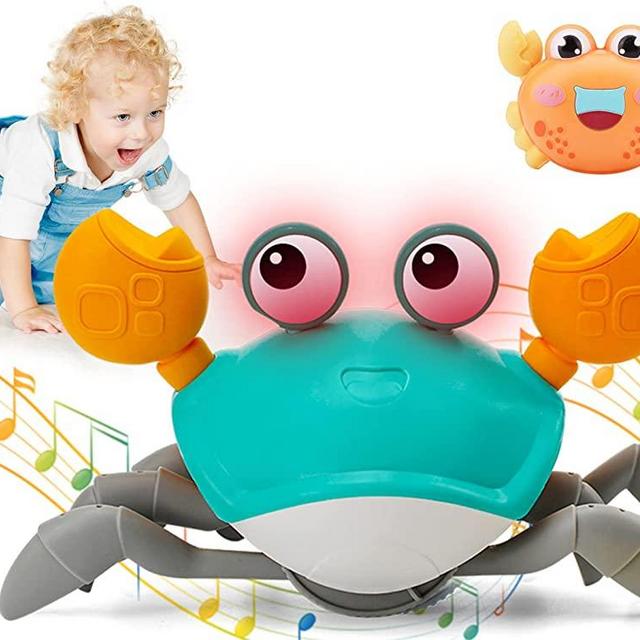 Growinlove Baby Crawling Crab Musical Toy, Toddler Electronic Light Up Crawling Toy with Automatically Avoid Obstacle, Walking Crab Toy for Toddler Babies Boys Girls