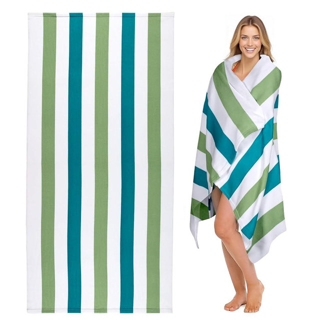 cabanana Large Oversized Beach Towel - Microfiber Sand Free 35 x 70 Inch Quick Dry Lightweight Pool Towel for Adults, Thin Striped Swim Towel (Green)