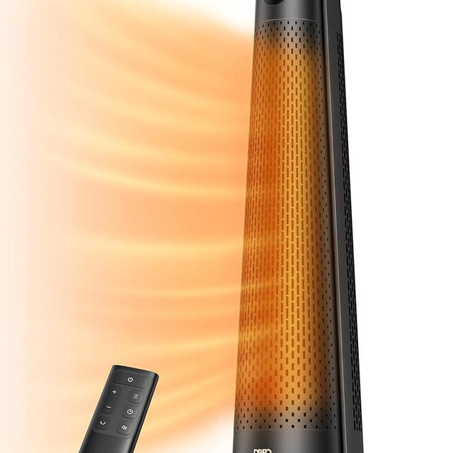 DREO Space Heater Indoor, 30" Electric Heaters with Remote, 120° Oscillation, Adjustable Thermostat, 5 Heat & 3 Fan levels, 8 Safety Protections, 25dB Quiet, 1-12H Timer, Large Room Bedroom, Gold