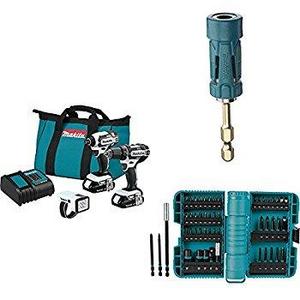 Makita CT322W 18V LXT Lithium-Ion Compact Cordless 3-Pc. Combo Kit (1.5Ah) with B-35097 Impact GOLD Ultra-Magnetic Torsion Insert Bit Holder with A-98348 ImpactX 50 Pc. Driver Bit Set
