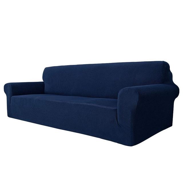 MAXIJIN Super Stretch Couch Cover for 3 or 4 Cushion Couch, Extra Large Universal Sofa Covers Jacquard Spandex Pet Dog Furniture Protector Fitted Couch Slipcover (Oversized Sofa, Navy Blue)