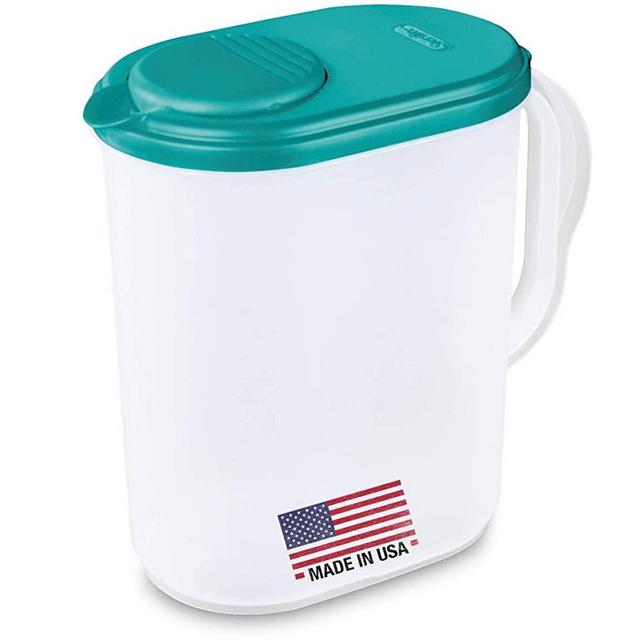 Tribello Pitcher with Lid 1 Gallon, Slim Clear Plastic Water Pitcher with Pivot-top Spout Lids, Iced Tea Pitcher for Fridge, Freezer / Dishwasher Safe, and BPA / Phthalate Free - Made in USA