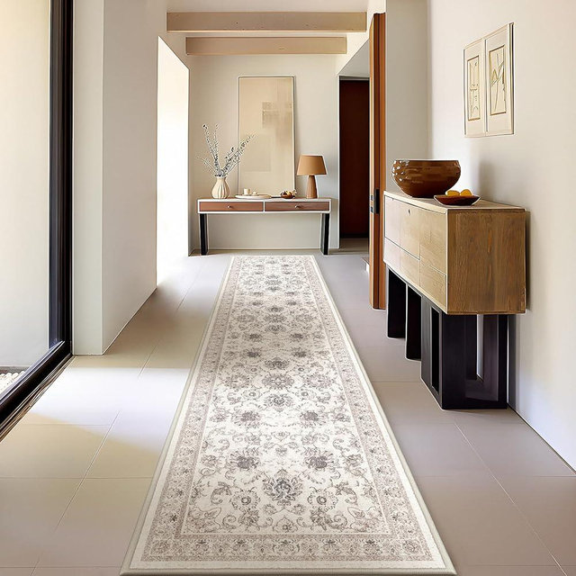 Phantoscope Hallway Runner Rug 2'x8' - Boho Washable Non-Slip Kitchen Rug Runner, Ultra-Thin Vintage Distressed Accent Throw Rug for Entryway Laundry Bathroom Bedroom, Beige/Neutral