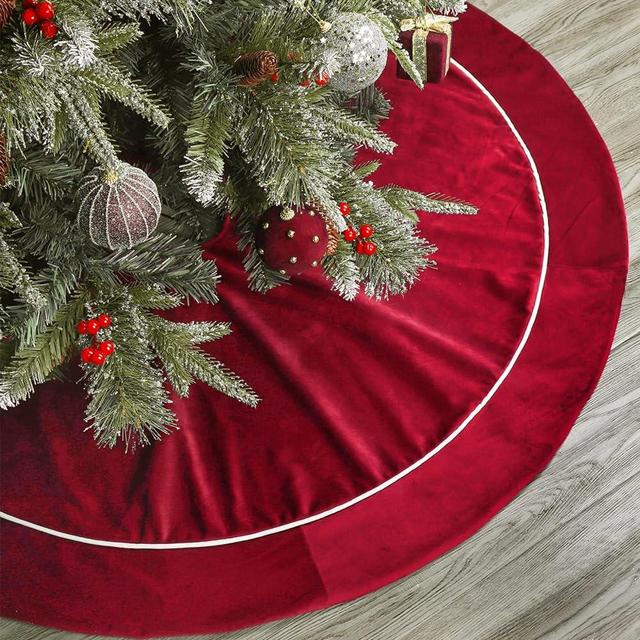Bunny Chorus Christmas Tree Skirt, 48 inches Velvet Fur Plush Red Tree Skirt, Xmas Tree Skirts for Merry Christmas Party Rustic Vintage Christmas Tree Decorations