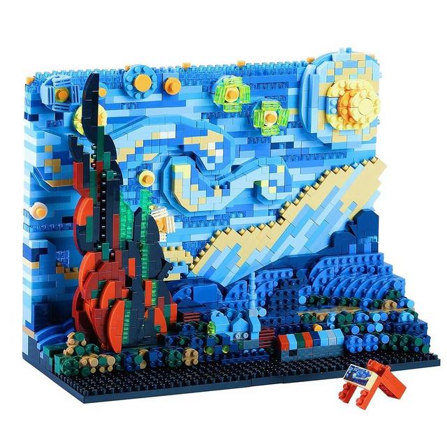MACTANO The Starry Night Micro Mini Building Kit for Adult, Vincent Van Gogh Idea Display for Home Decor DIY Building Block Set Construction Toy Model Not Compatible with LEGO-1858PCS…