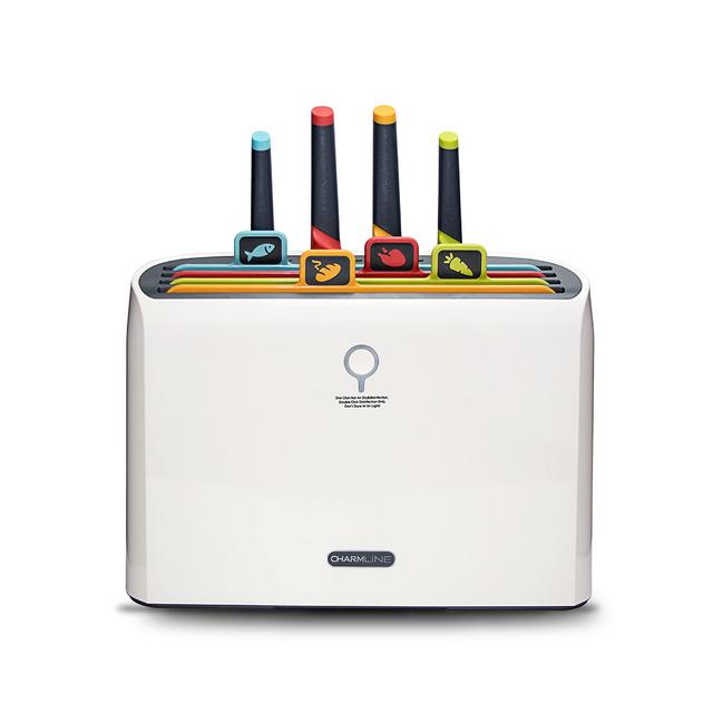 Charmline Smart Cutting Board And Kinfe Set With Holder, 4 Color Coded Chopping Boards, 4 Knives, Drying Holder Organizer For Kitchen, Smart Home Gadgets