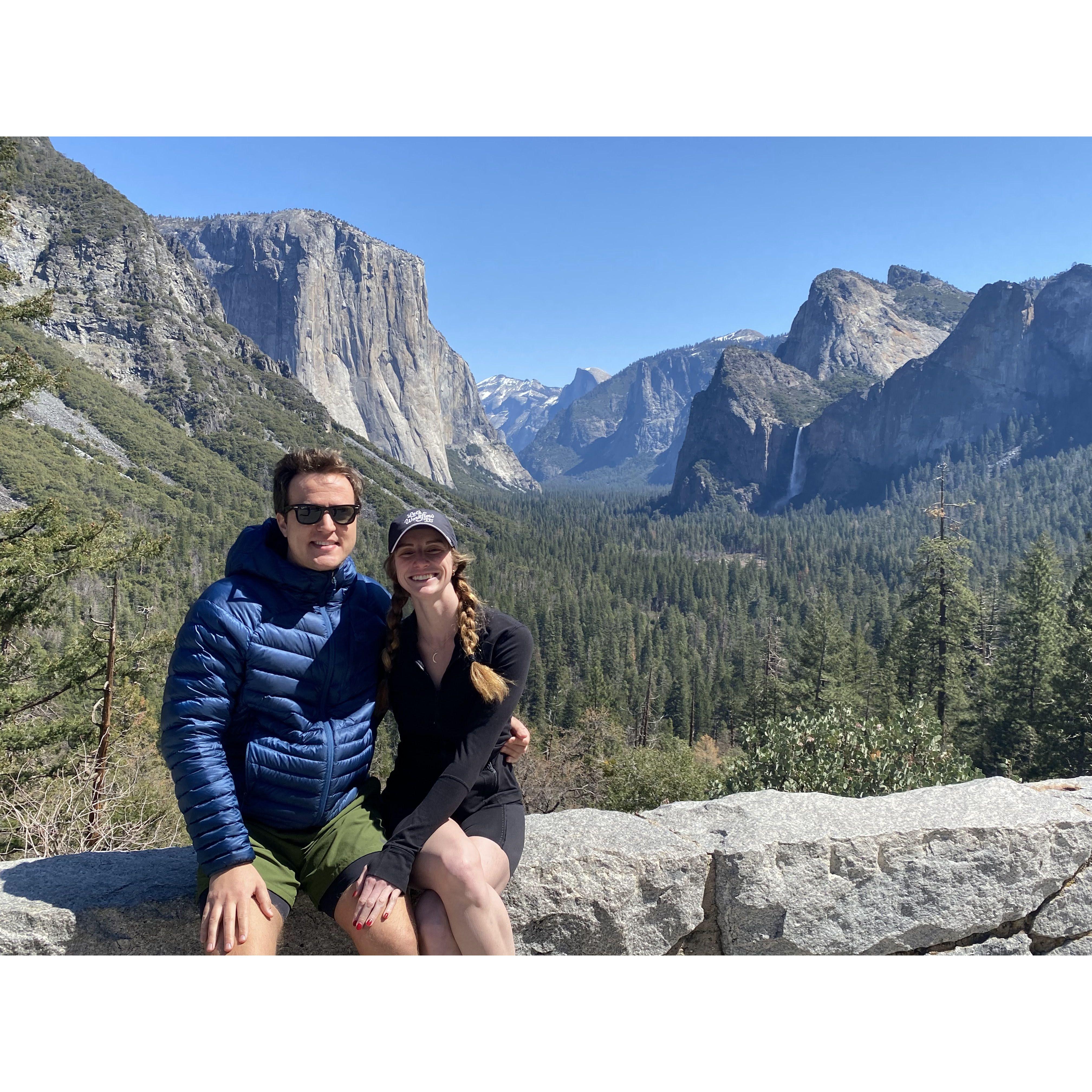 Yosemite! Where we both got the flu and spent a whole day in bed at our cabin