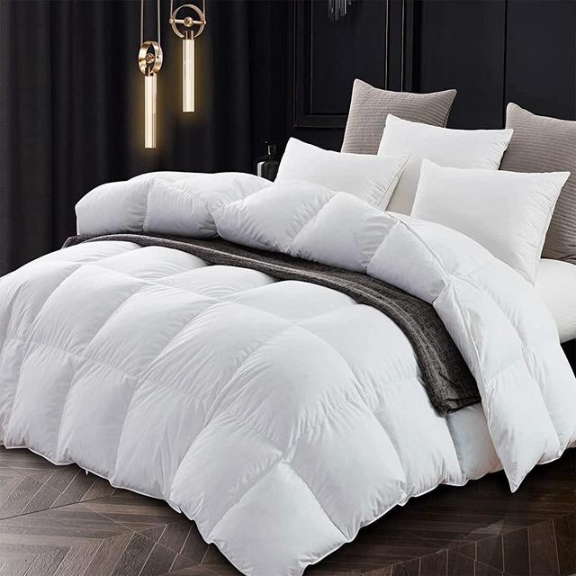 Topllen Down Comforter California King Size, All Season White Duvet Insert Filling with White Duck Down and Feather, 100% Egyptian Cotton Cover Lightweight Down Duvet with Corner Tabs (104x96, White)