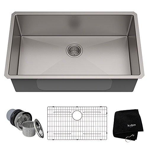 Kraus Standart PRO 32-inch 16 Gauge Undermount Single Bowl Stainless Steel Kitchen Sink, KHU100-32