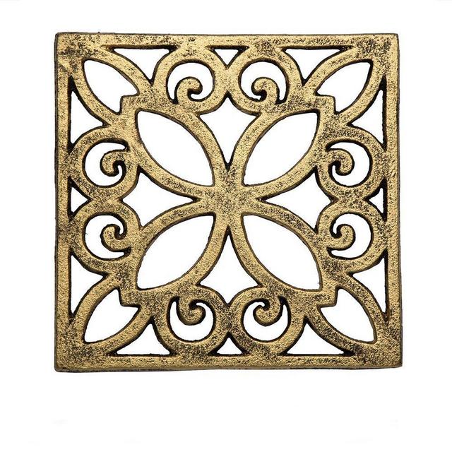 Decorative Cast Iron Trivet For Kitchen Or Dining Table | Square with Vintage Pattern - 6.5 x 6.5" | With Rubber Pegs/Feet - Recycled Metal | Vintage, Rustic Design | by Comfify