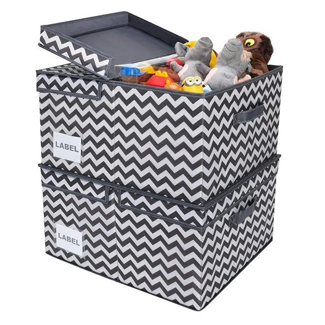 GRANNY SAYS Fabric Storage Bins with Lids, Large Storage Box with Double-Open Lid, Storage Closet Organizer Baskets, Dark Gray and White, Jumbo, 2-Pack
