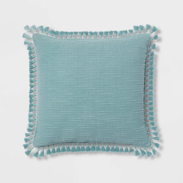 Euro Textured Slub Tassel Decorative Throw Pillow Light Teal Blue - Threshold™