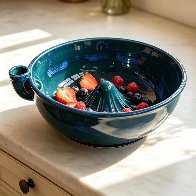 Handmade Ceramic Juicer & Berry Rinsing Bowl, Pour Spout, Cottagecore Kitchen Decor, Unique Practical Housewarming Gift for Food Lovers